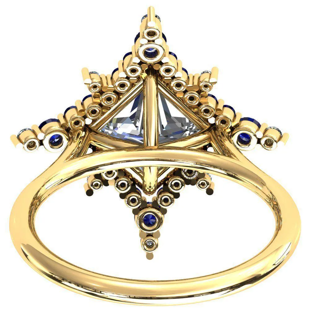 Thalim Princess/Square Moissanite 4-Point Star Blue Sapphire and Diamond Halo Ring ver. 2