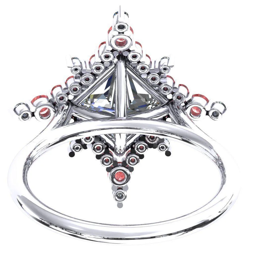 Thalim Princess/Square Moissanite 4-Point Star Padparadscha Sapphire and Diamond Halo Ring ver. 2