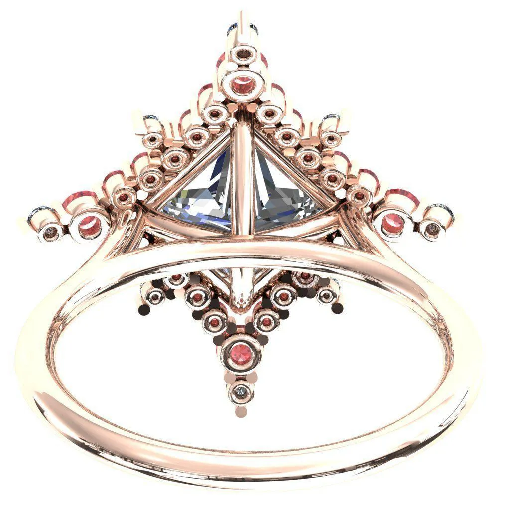 Thalim Princess/Square Moissanite 4-Point Star Padparadscha Sapphire and Diamond Halo Ring ver. 2