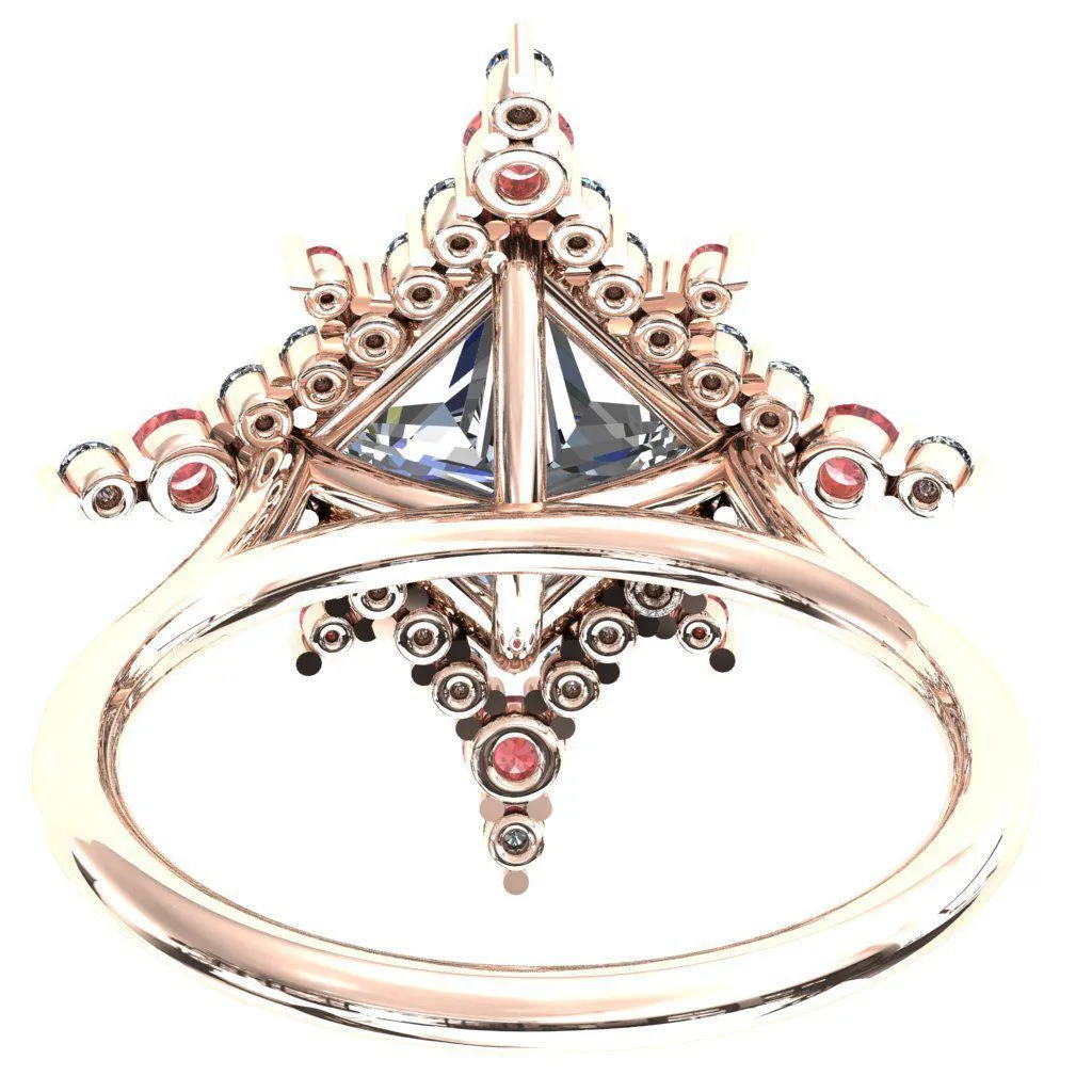 Thalim Princess/Square Moissanite 4-Point Star Padparadscha Sapphire and Diamond Halo Ring