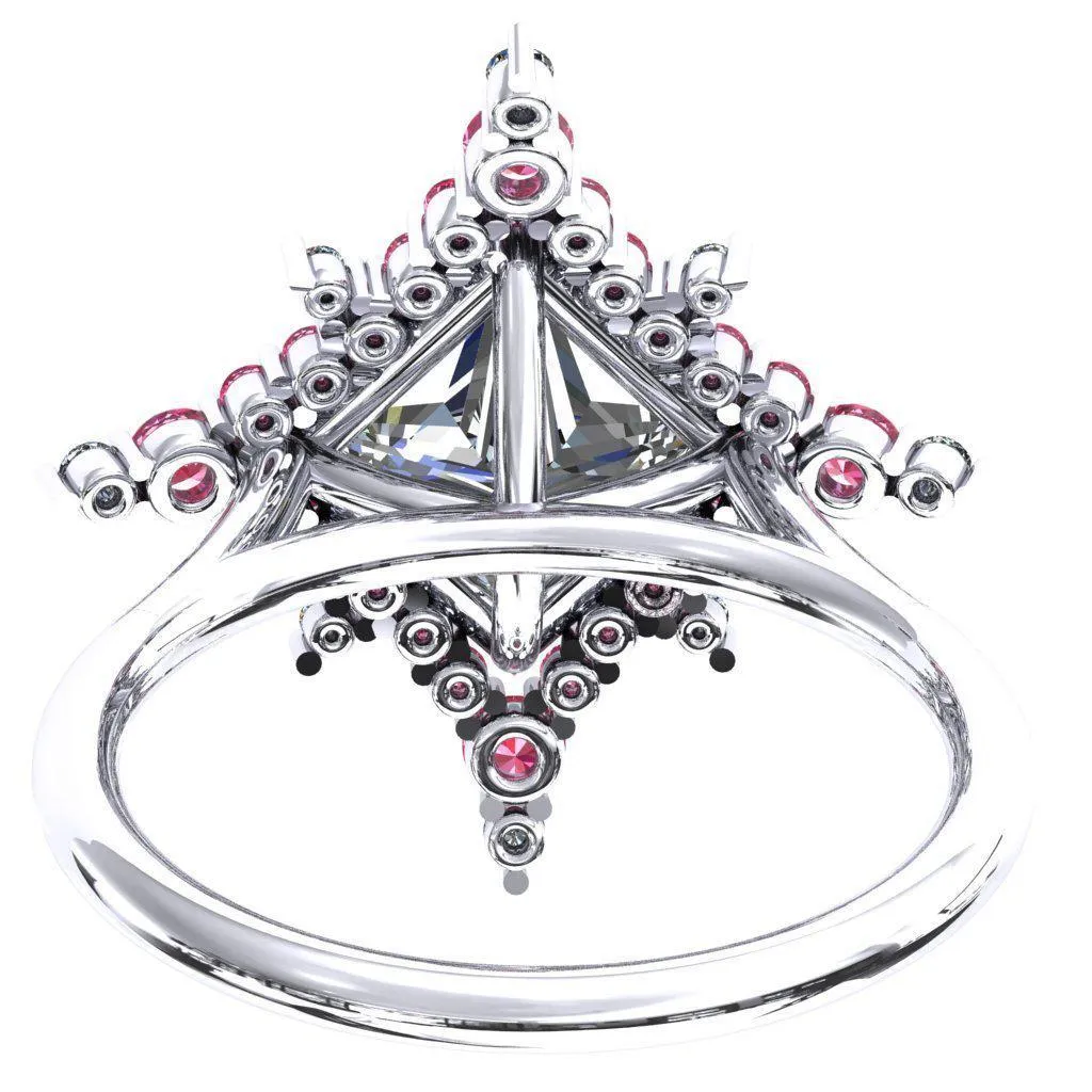 Thalim Princess/Square Moissanite 4-Point Star Pink Sapphire and Diamond Halo Ring ver. 2