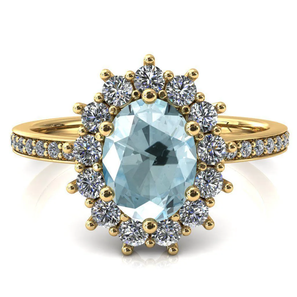 The Duchess Oval Aqua Blue Spinel 6 Prong Diamond Cluster Halo Ring