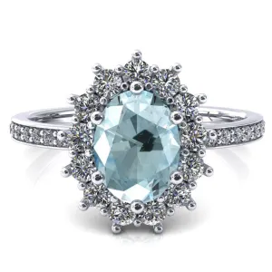 The Duchess Oval Aqua Blue Spinel 6 Prong Diamond Cluster Halo Ring