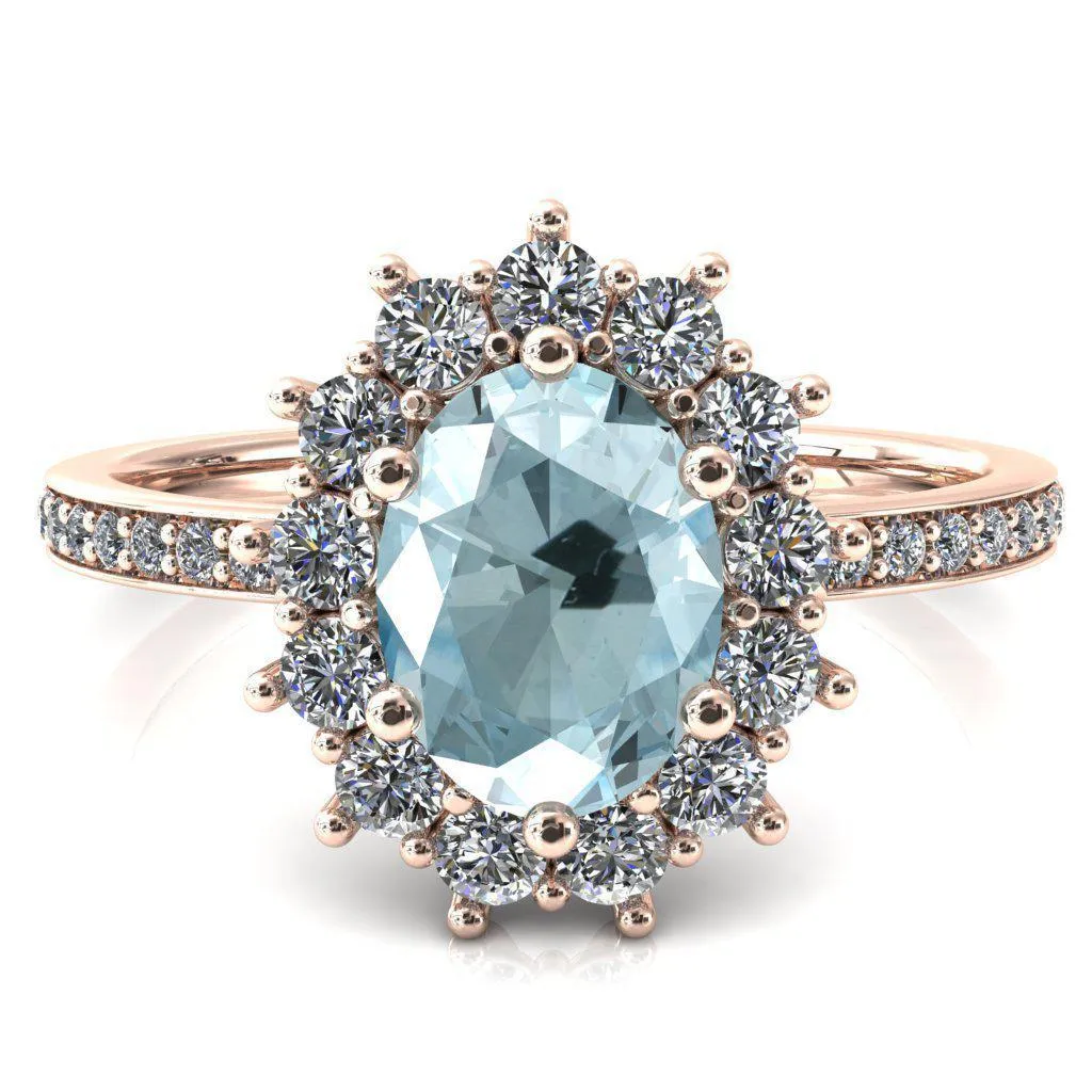 The Duchess Oval Aqua Blue Spinel 6 Prong Diamond Cluster Halo Ring