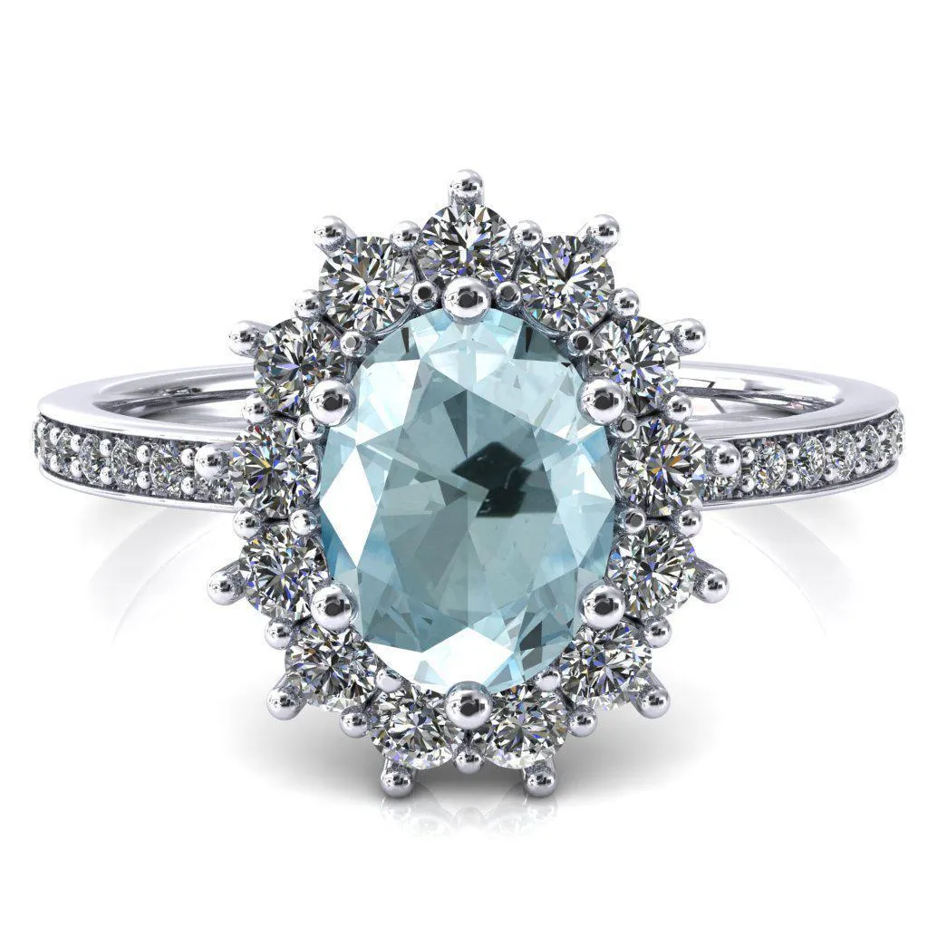 The Duchess Oval Aqua Blue Spinel 6 Prong Diamond Cluster Halo Ring