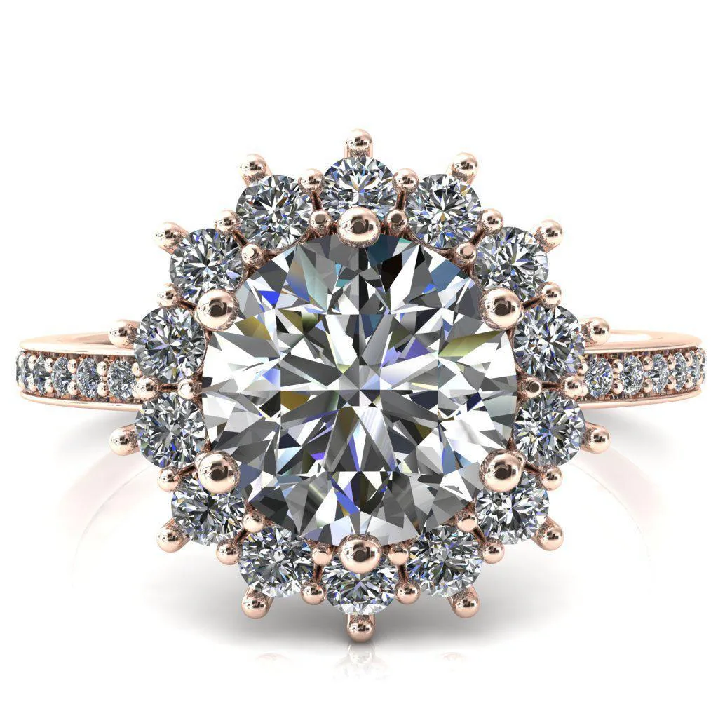 The Duchess Round Center Stone 6 Prong Diamond Cluster Halo Ring