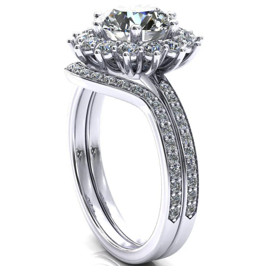 The Duchess Round Center Stone 6 Prong Diamond Cluster Halo Ring