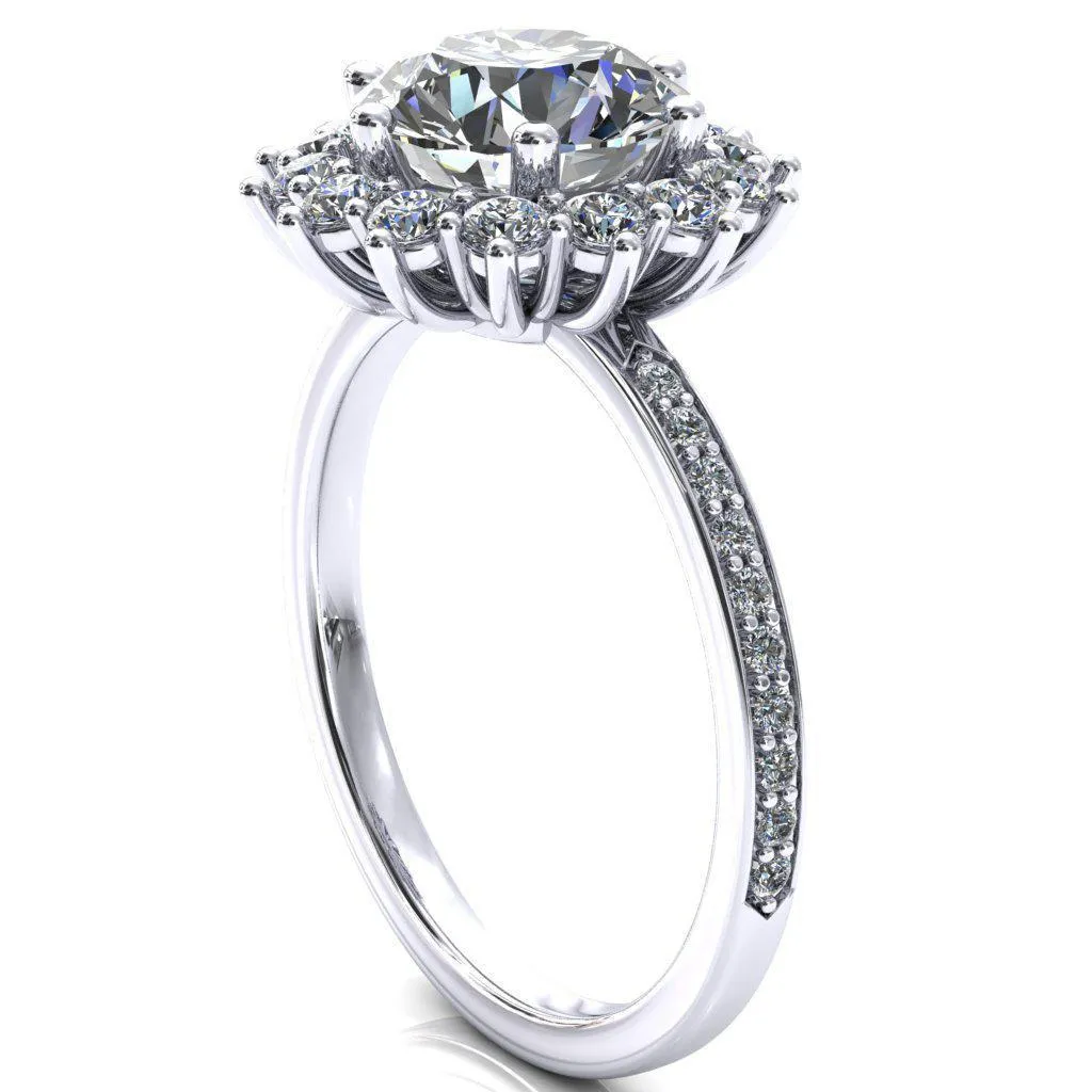 The Duchess Round Center Stone 6 Prong Diamond Cluster Halo Ring