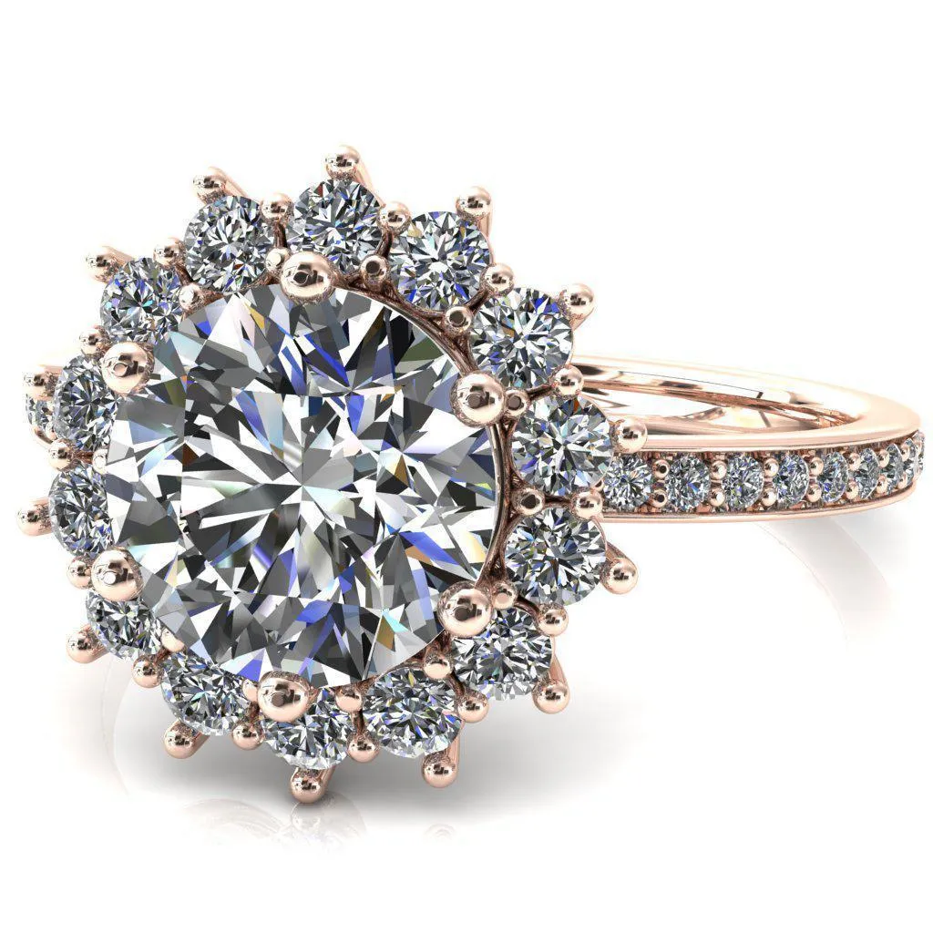 The Duchess Round Center Stone 6 Prong Diamond Cluster Halo Ring