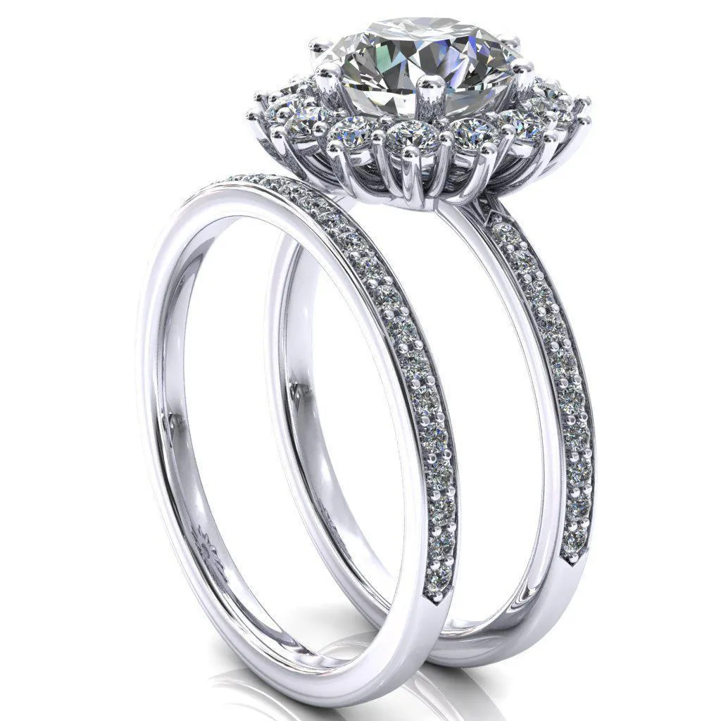The Duchess Round Center Stone 6 Prong Diamond Cluster Halo Ring