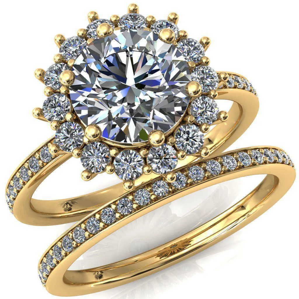 The Duchess Round Center Stone 6 Prong Diamond Cluster Halo Ring