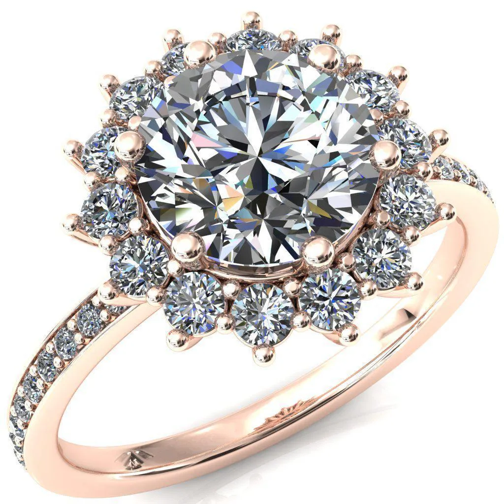 The Duchess Round Center Stone 6 Prong Diamond Cluster Halo Ring
