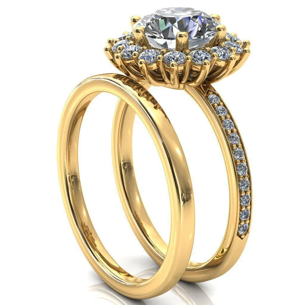 The Duchess Round Center Stone 6 Prong Diamond Cluster Halo Ring