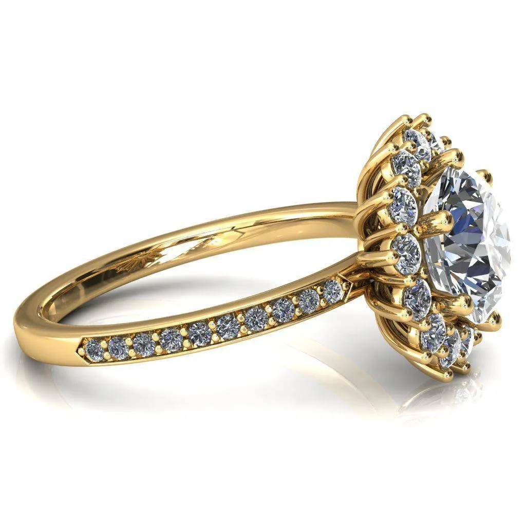 The Duchess Round Center Stone 6 Prong Diamond Cluster Halo Ring