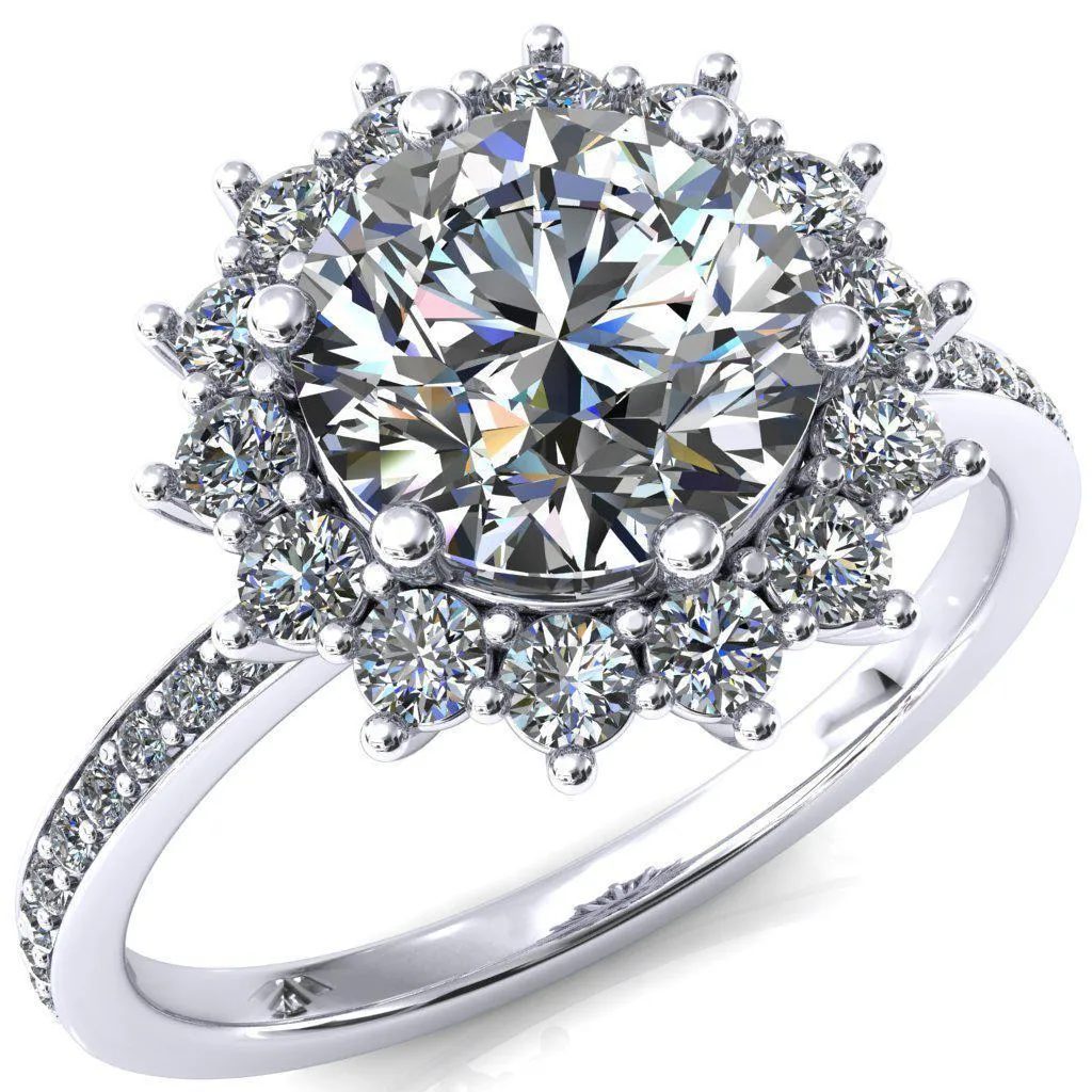The Duchess Round Center Stone 6 Prong Diamond Cluster Halo Ring