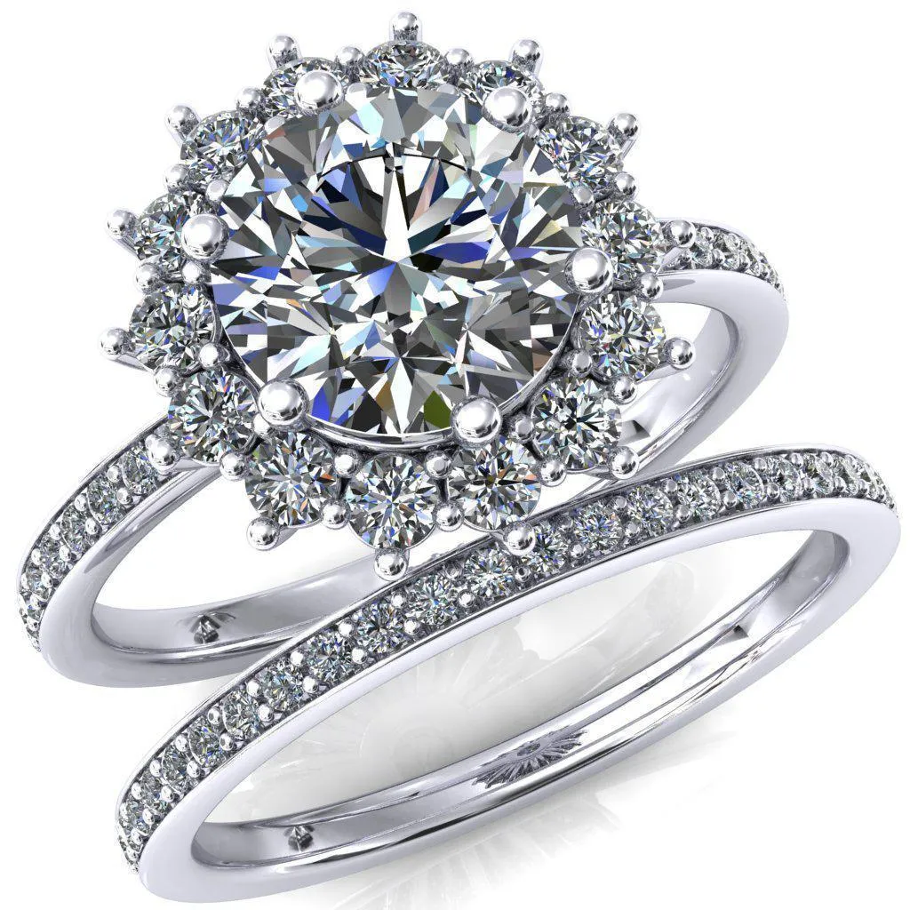 The Duchess Round Center Stone 6 Prong Diamond Cluster Halo Ring