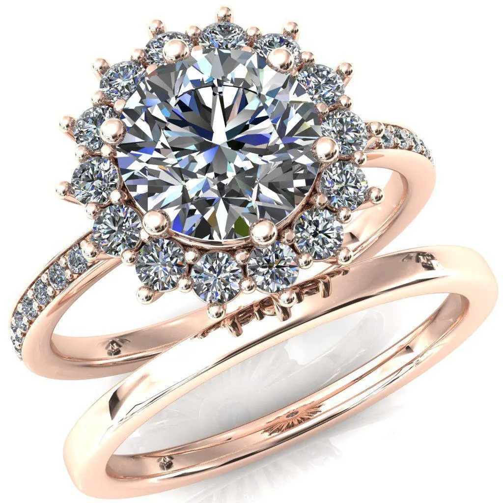 The Duchess Round Center Stone 6 Prong Diamond Cluster Halo Ring