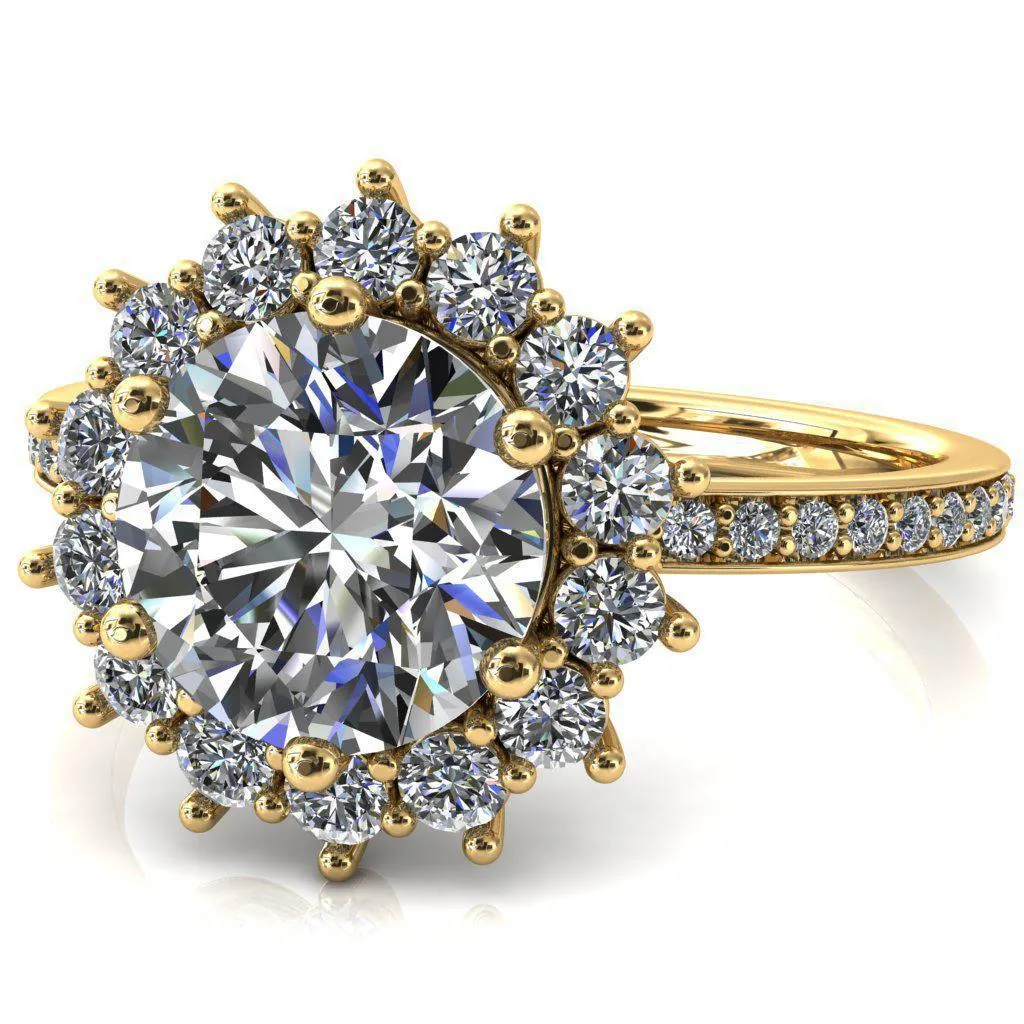 The Duchess Round Center Stone 6 Prong Diamond Cluster Halo Ring