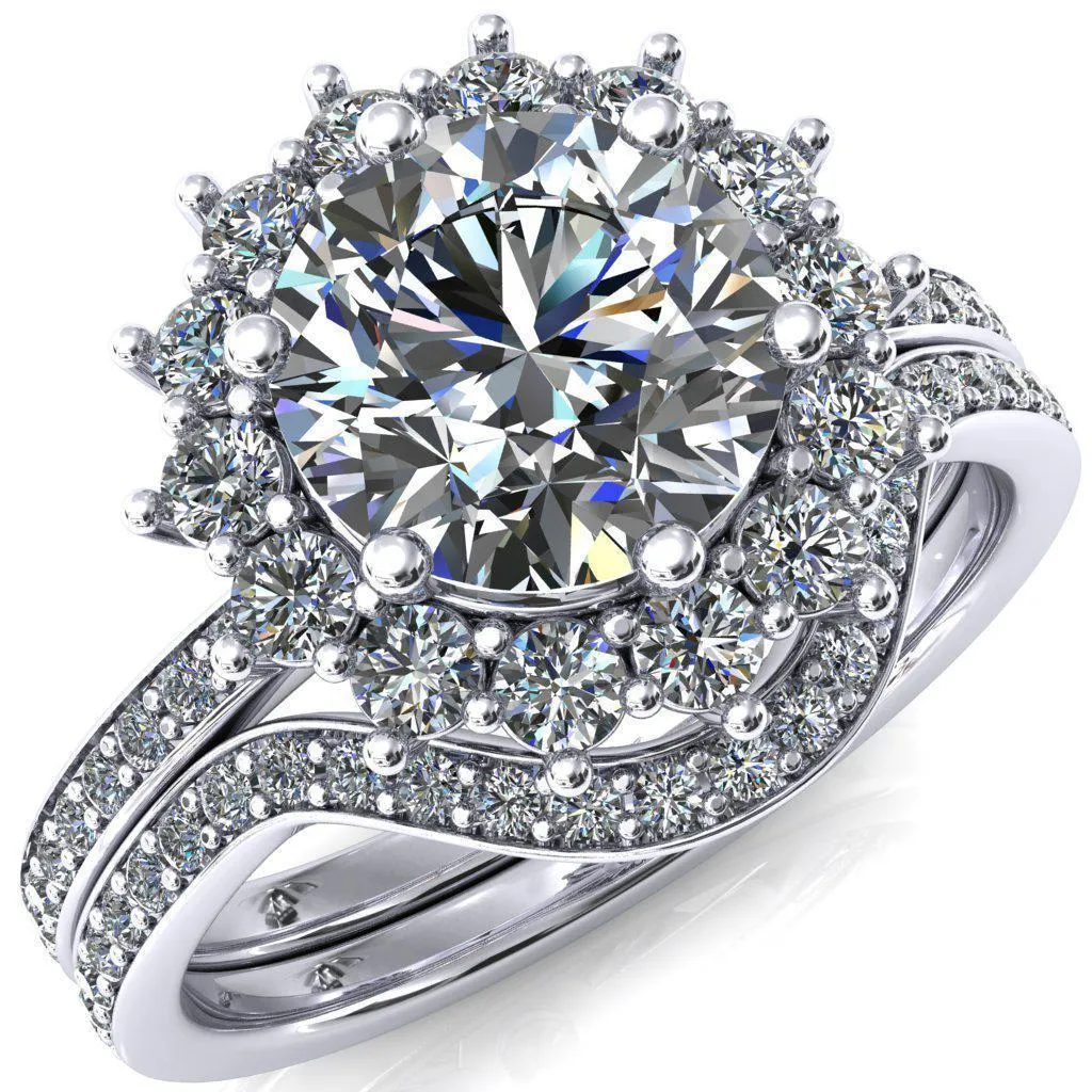 The Duchess Round Center Stone 6 Prong Diamond Cluster Halo Ring