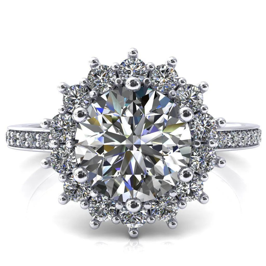 The Duchess Round Center Stone 6 Prong Diamond Cluster Halo Ring
