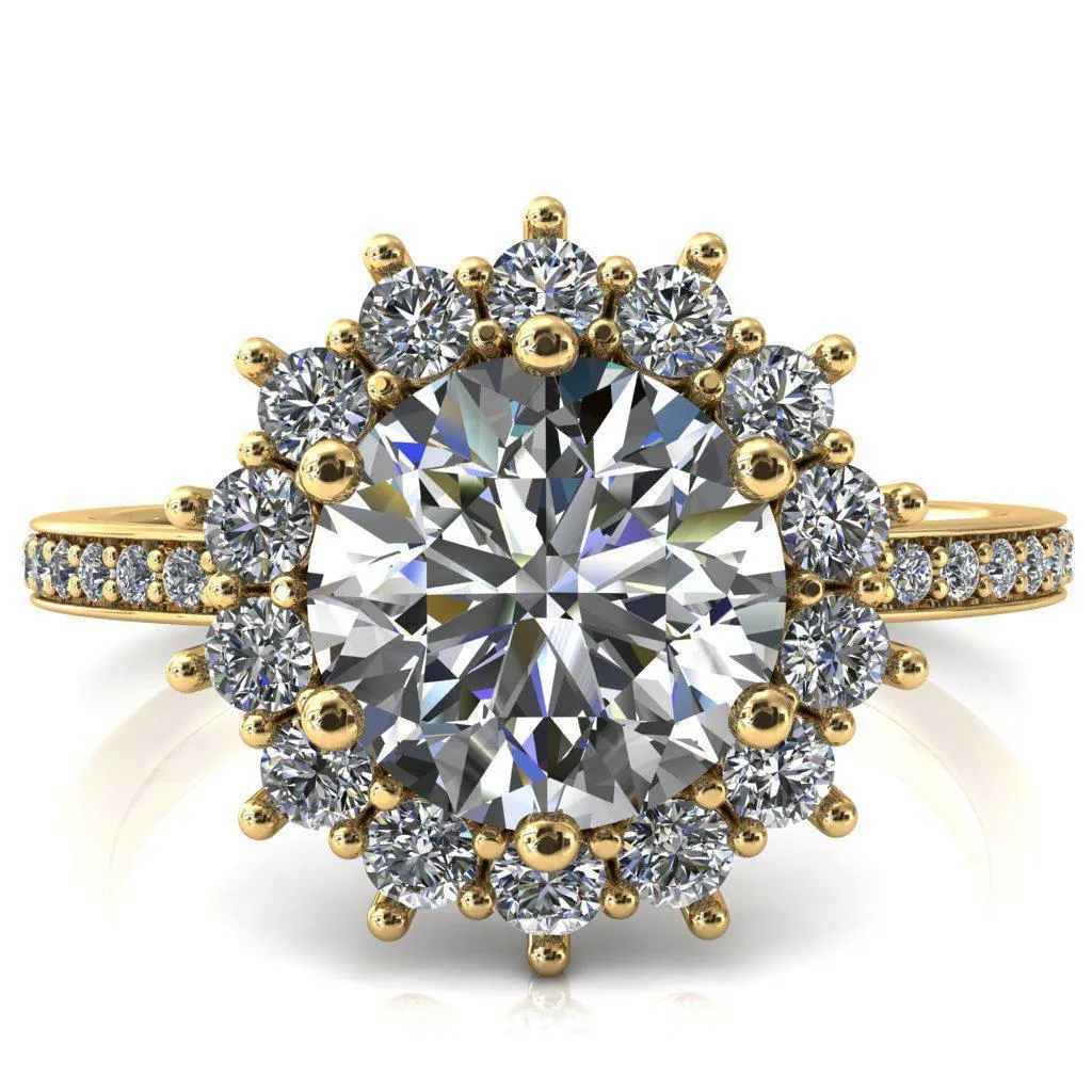 The Duchess Round Center Stone 6 Prong Diamond Cluster Halo Ring