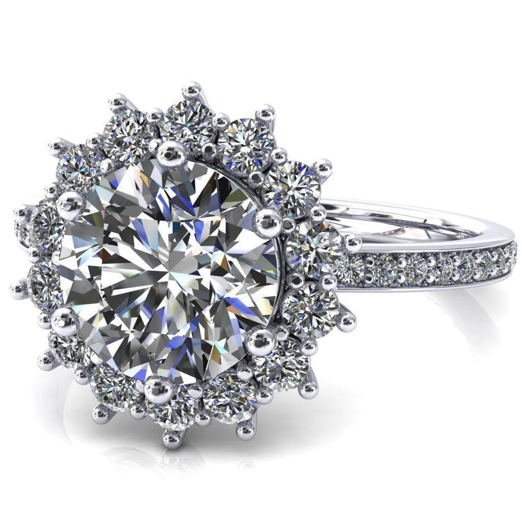 The Duchess Round Center Stone 6 Prong Diamond Cluster Halo Ring