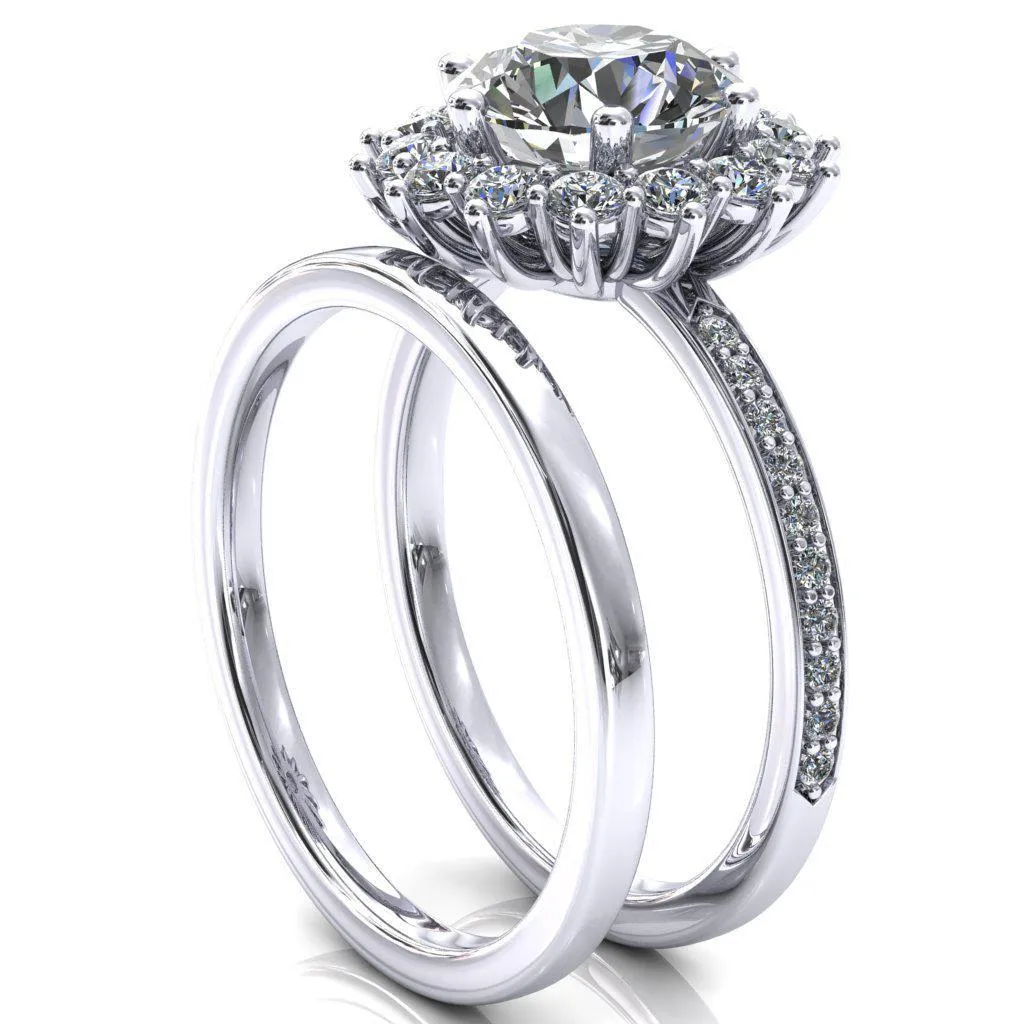 The Duchess Round Center Stone 6 Prong Diamond Cluster Halo Ring
