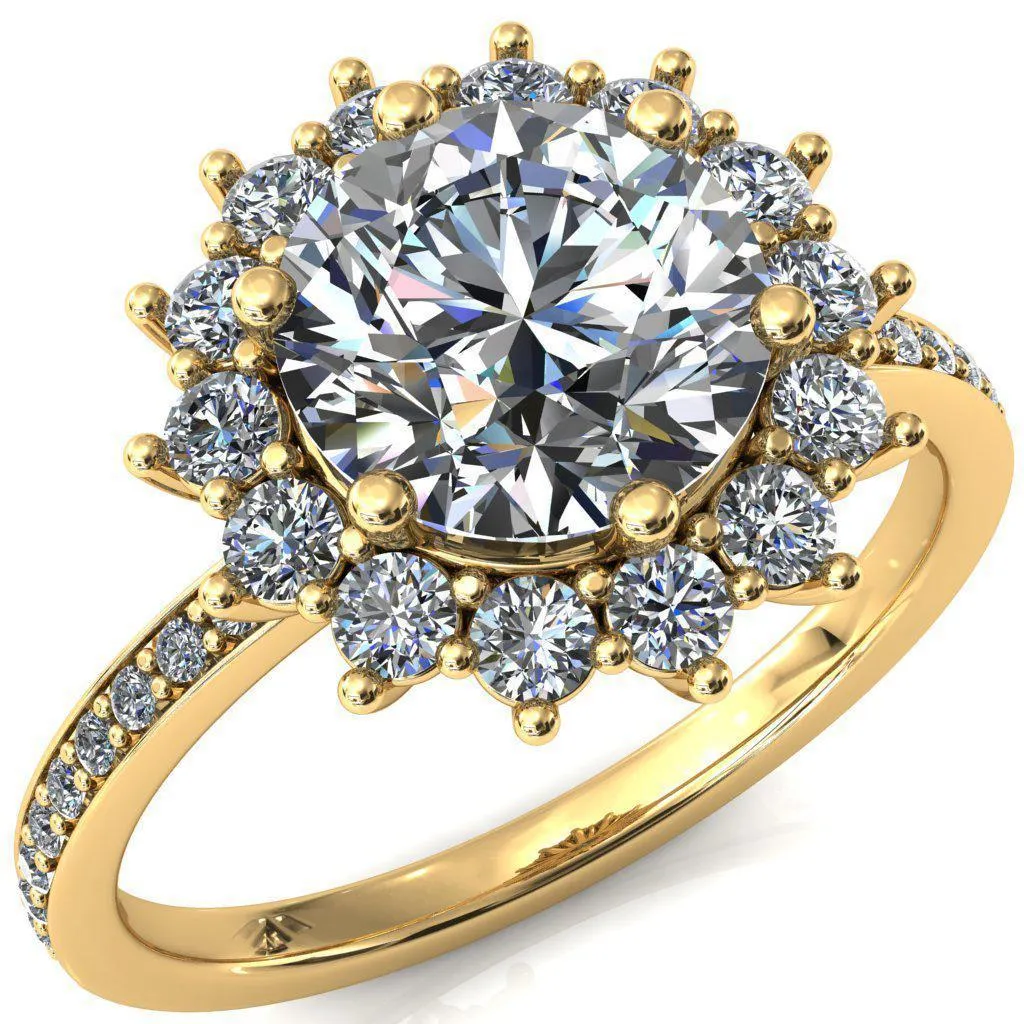 The Duchess Round Center Stone 6 Prong Diamond Cluster Halo Ring