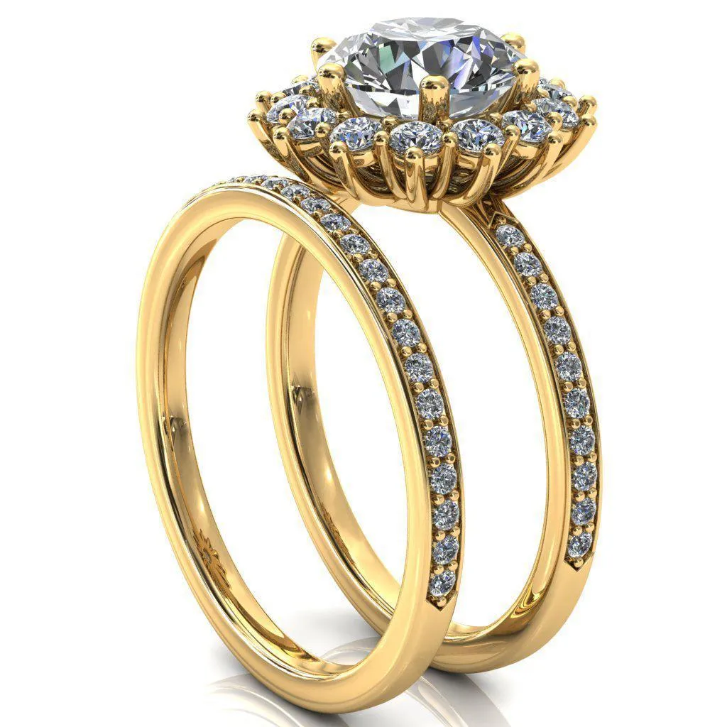 The Duchess Round Center Stone 6 Prong Diamond Cluster Halo Ring