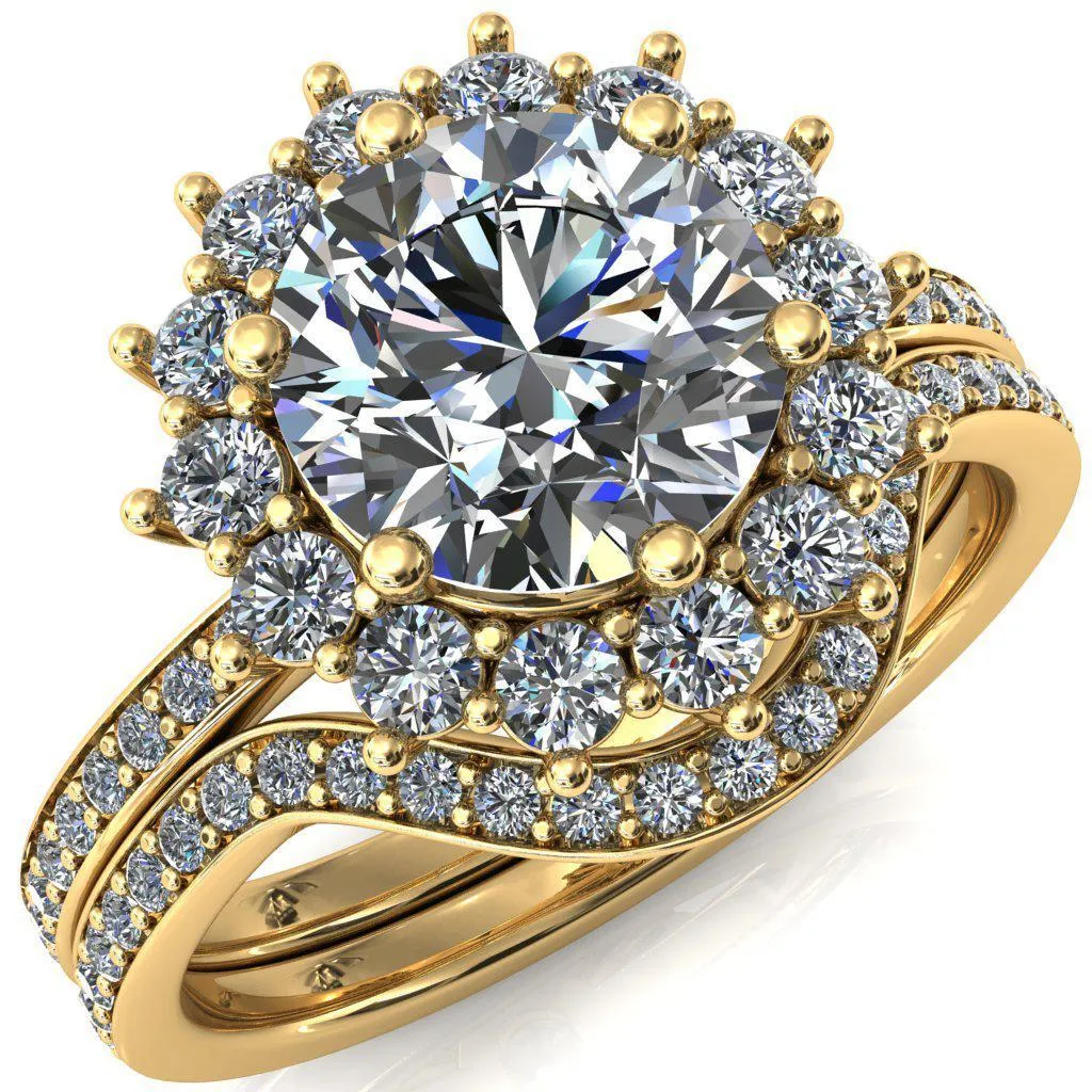 The Duchess Round Center Stone 6 Prong Diamond Cluster Halo Ring