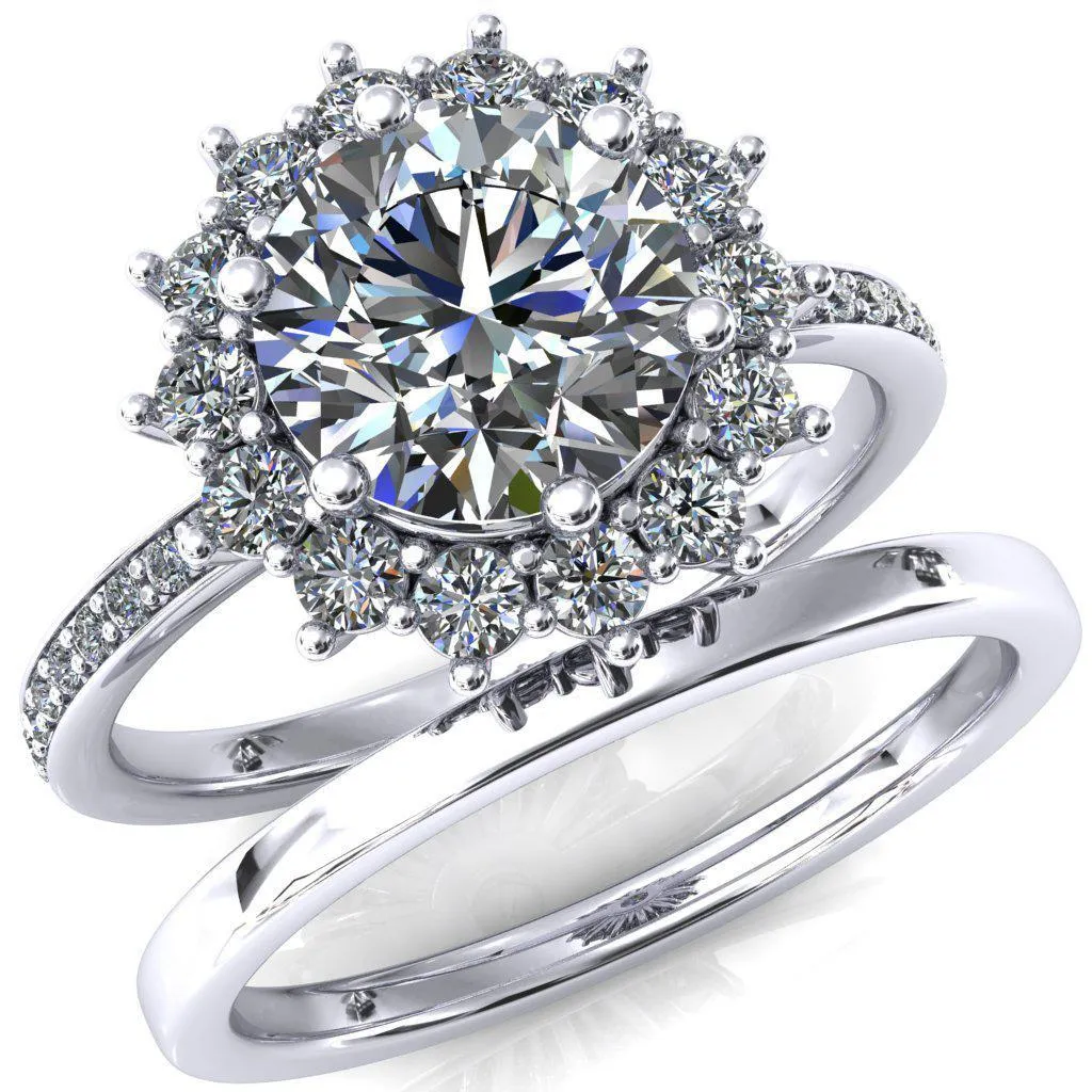 The Duchess Round Center Stone 6 Prong Diamond Cluster Halo Ring