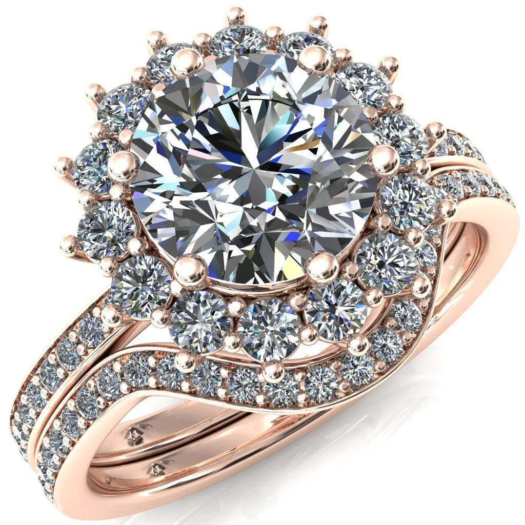 The Duchess Round Center Stone 6 Prong Diamond Cluster Halo Ring