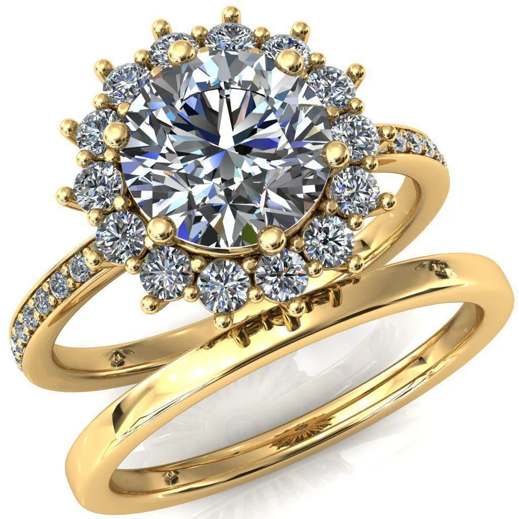 The Duchess Round Center Stone 6 Prong Diamond Cluster Halo Ring