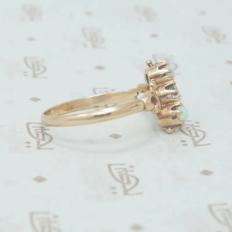 The Flashing Beauty Opal and Old European Cut Diamond Ring