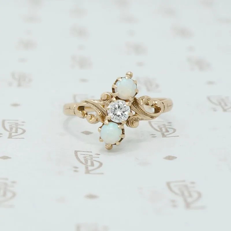 The Flashing Beauty Opal and Old European Cut Diamond Ring