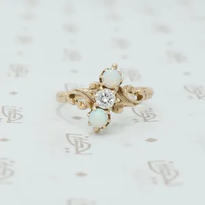 The Flashing Beauty Opal and Old European Cut Diamond Ring