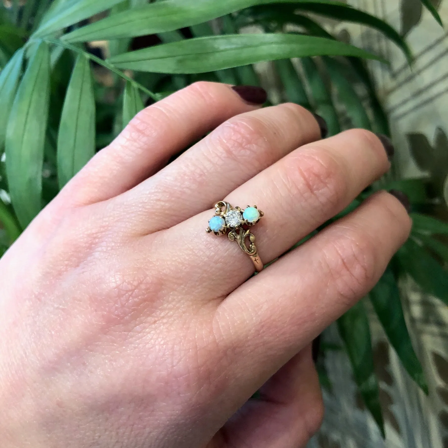 The Flashing Beauty Opal and Old European Cut Diamond Ring