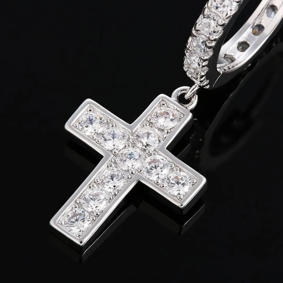 The Valor® - 925 Sterling Silver Diamond Hoop Earrings with Diamond Hanging Cross