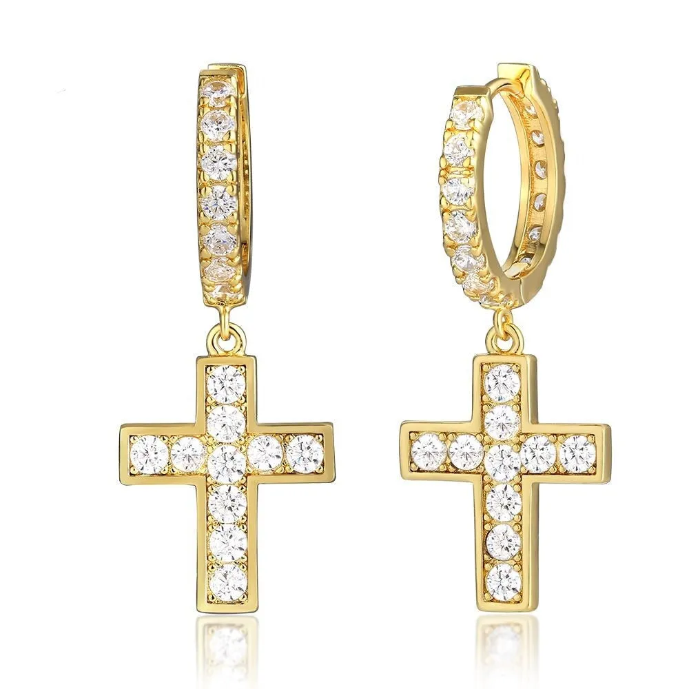 The Valor® - 925 Sterling Silver Diamond Hoop Earrings with Diamond Hanging Cross
