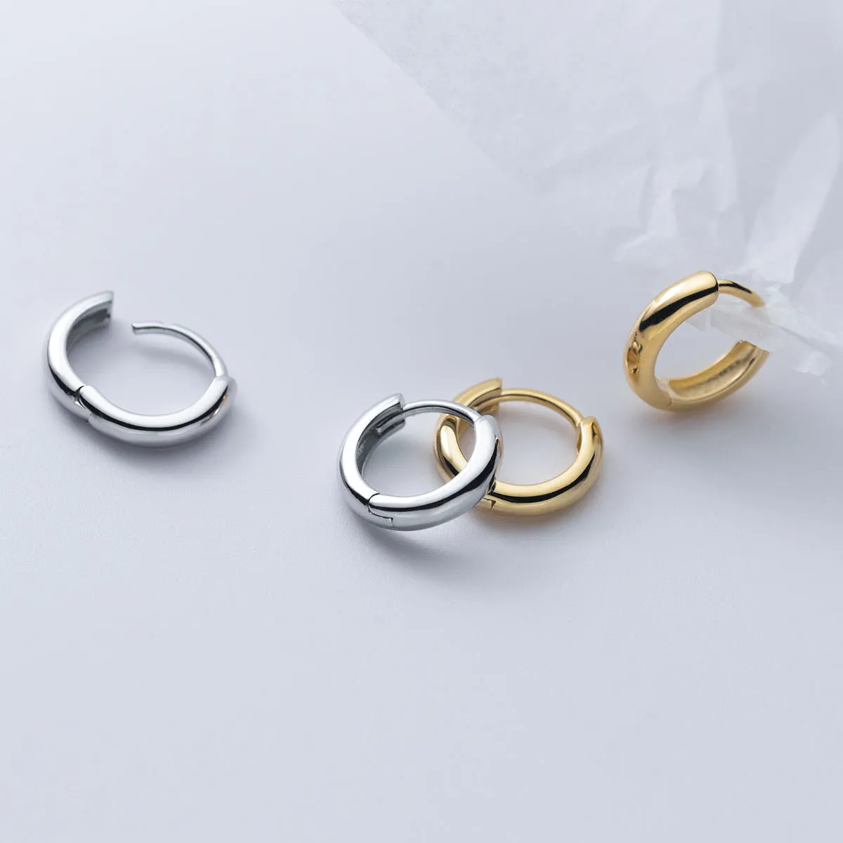 Thickness Classic Silver Huggie Earrings-SH060