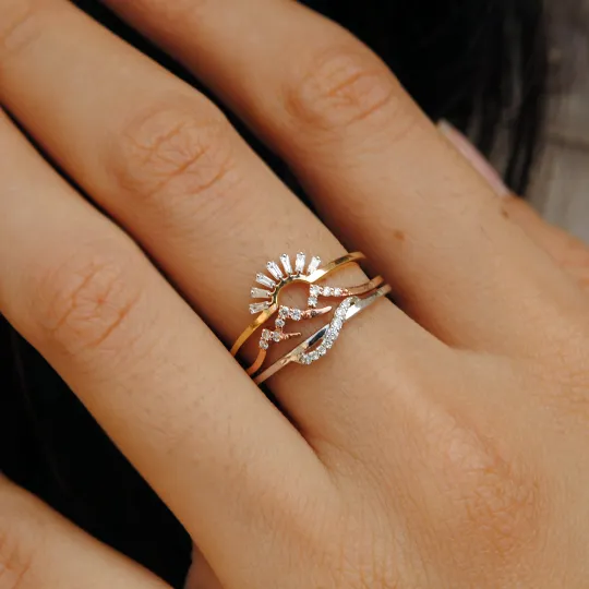 Three Ring Set, Your Place of Love, Sun Mountain River Nature Proposal Ring Stack