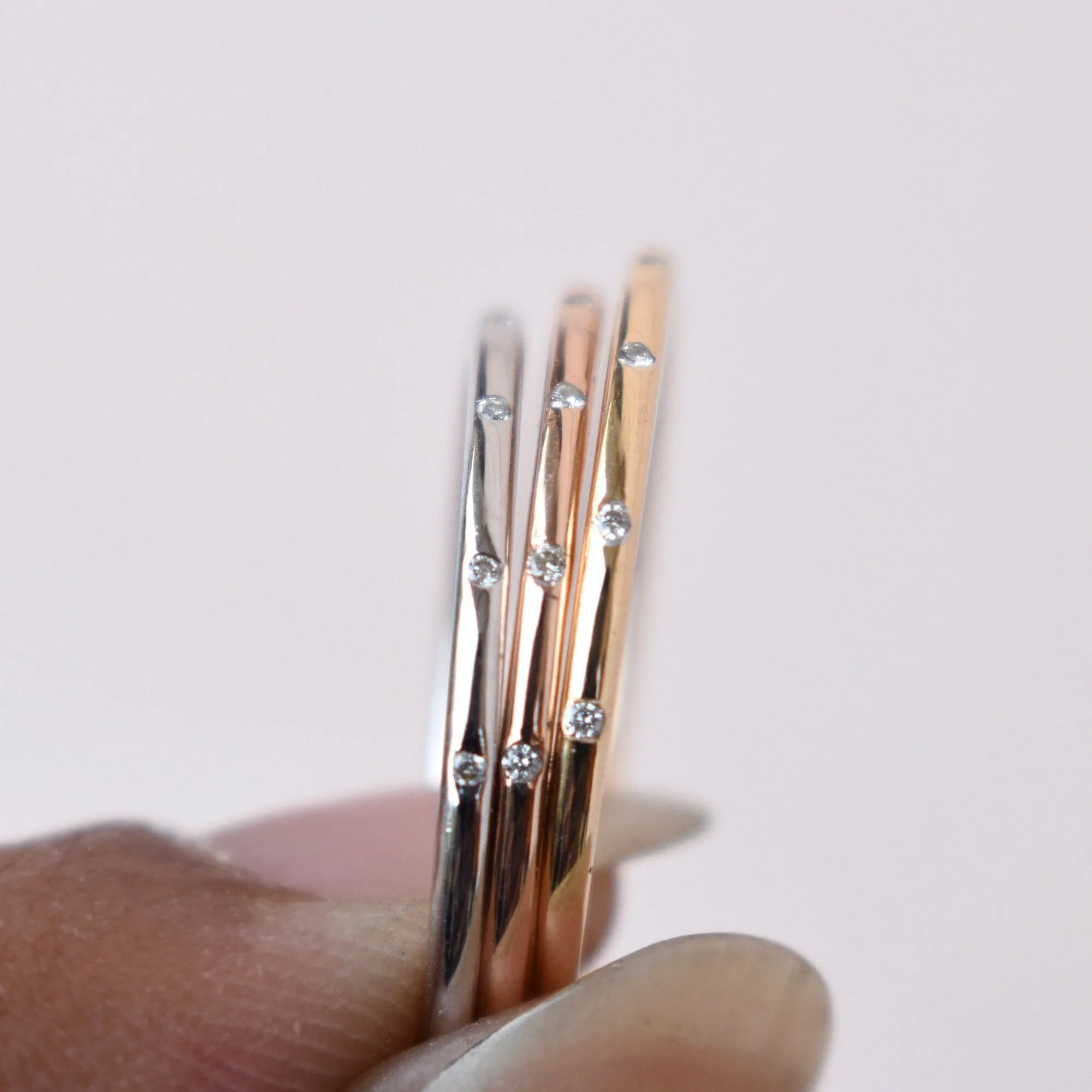 Three Tone 3 piece 1mm Flush Set 5 Diamond Ring Stack