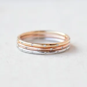 Three Tone 3 piece 1mm Flush Set 5 Diamond Ring Stack
