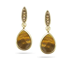 TIGER'S EYE AND GOLD CRYSTAL DROP  EARRINGS #306BR3301 (5E5/3C1/6E1)