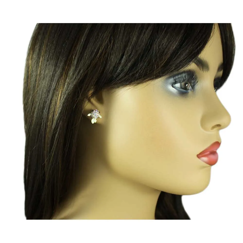 Tiny Cream Enamel  and Crystal Fish Pierced Earring - REE506