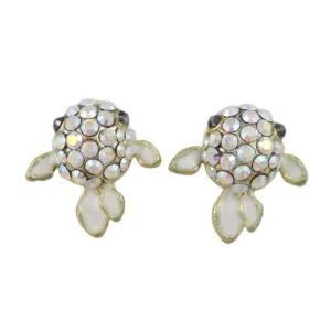 Tiny Cream Enamel  and Crystal Fish Pierced Earring - REE506