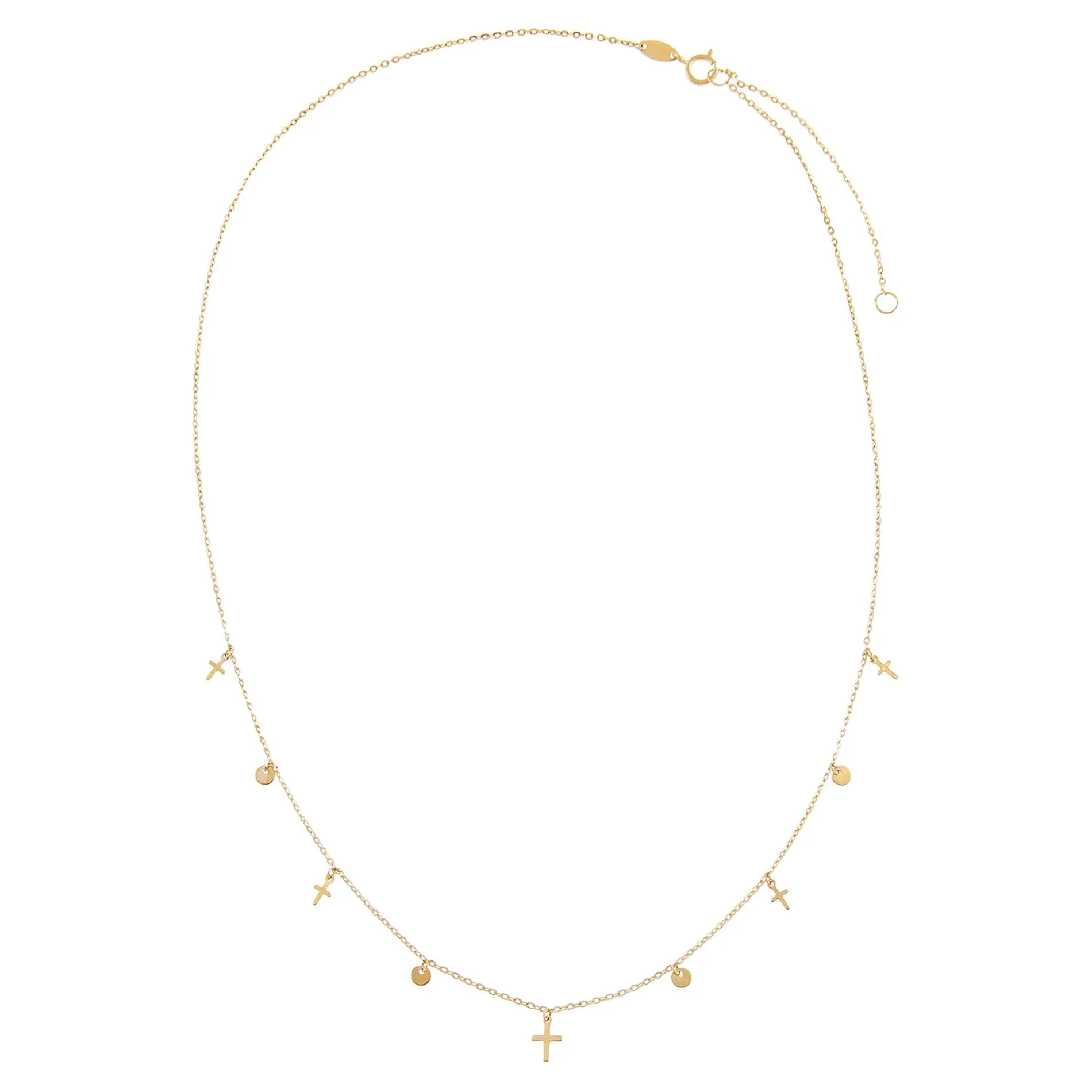 Tiny Cross X Disc Necklace 14K