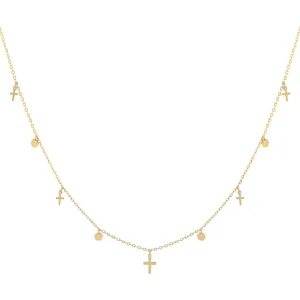 Tiny Cross X Disc Necklace 14K