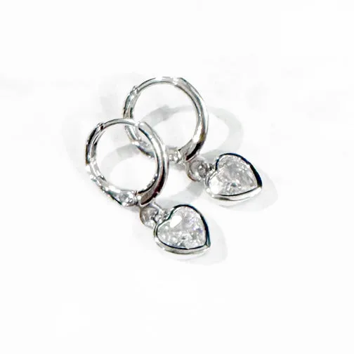 Tiny Sparkling Crystal Heart Huggie Hoop Earrings (GOLD OR SILVER)
