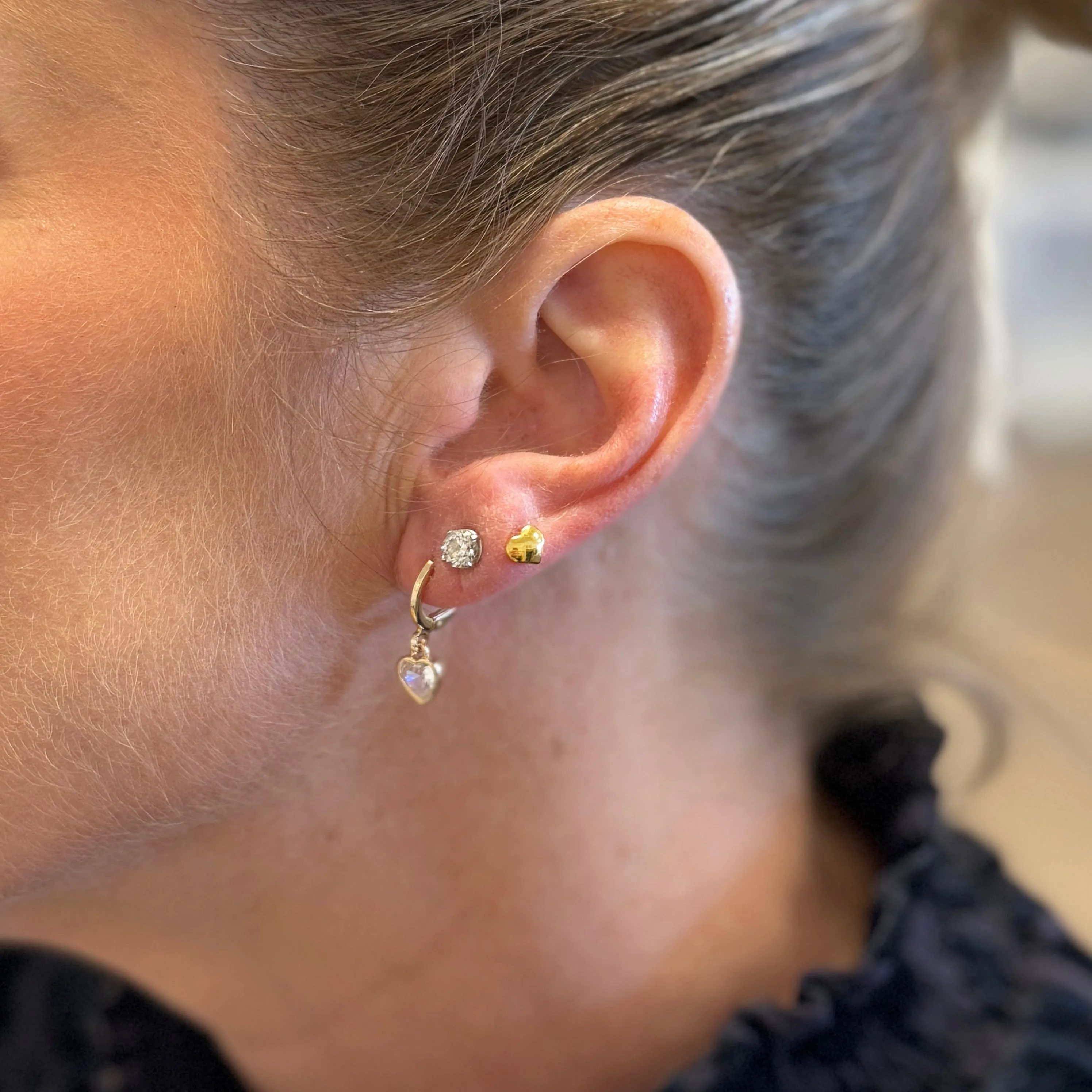 Tiny Sparkling Crystal Heart Huggie Hoop Earrings (GOLD OR SILVER)